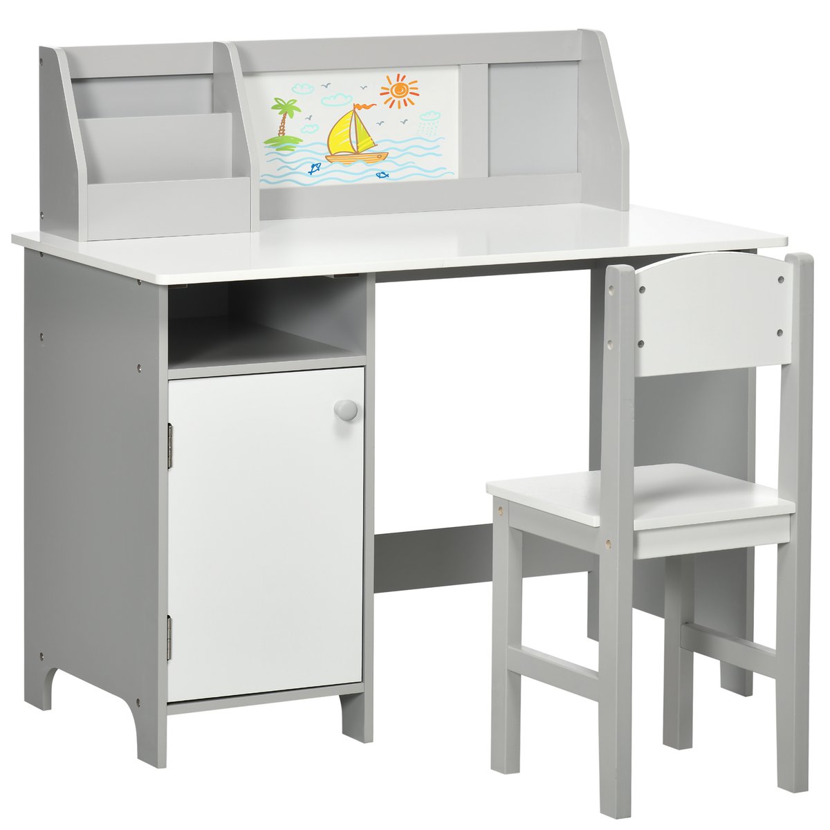 Bureau d'étude pour enfants avec chaise MDF gris, HOMCOM