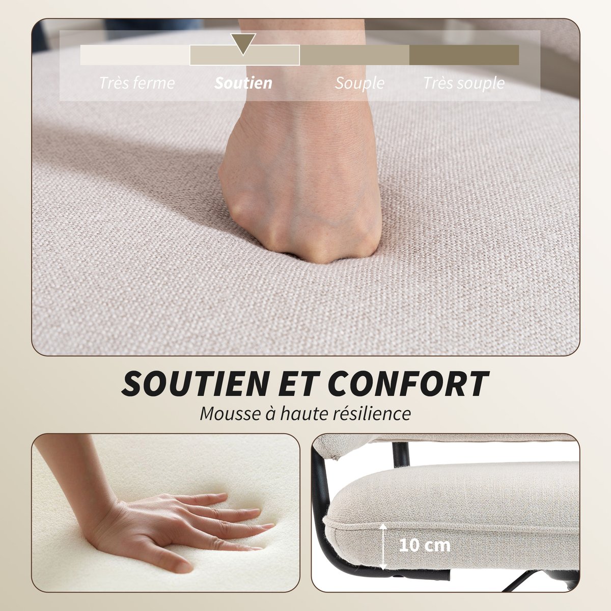 Chaise de bureau Lin (100% polyester) Blanc blanc crème, HOMCOM