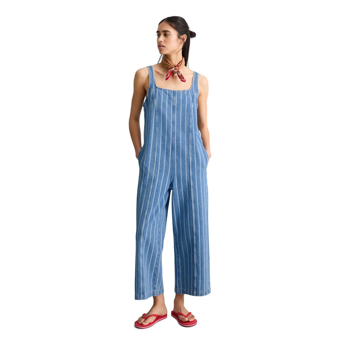 Salopette en jean rayée, coupe décontractée en pur coton bio bleu, MARC O’POLO DENIM