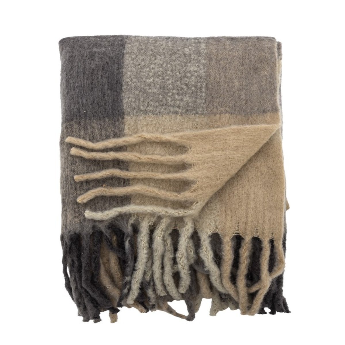 Plaid grands carreaux franges HAMISHA gris, BLOOMINGVILLE