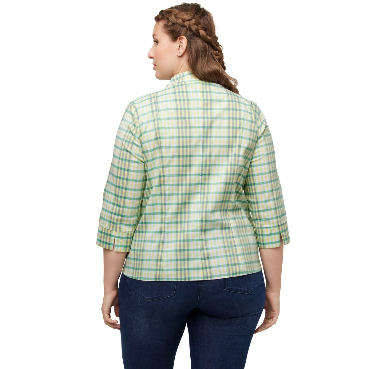 Blouse, carreaux, coupe Slim, col jabot bleu clair, ULLA POPKEN