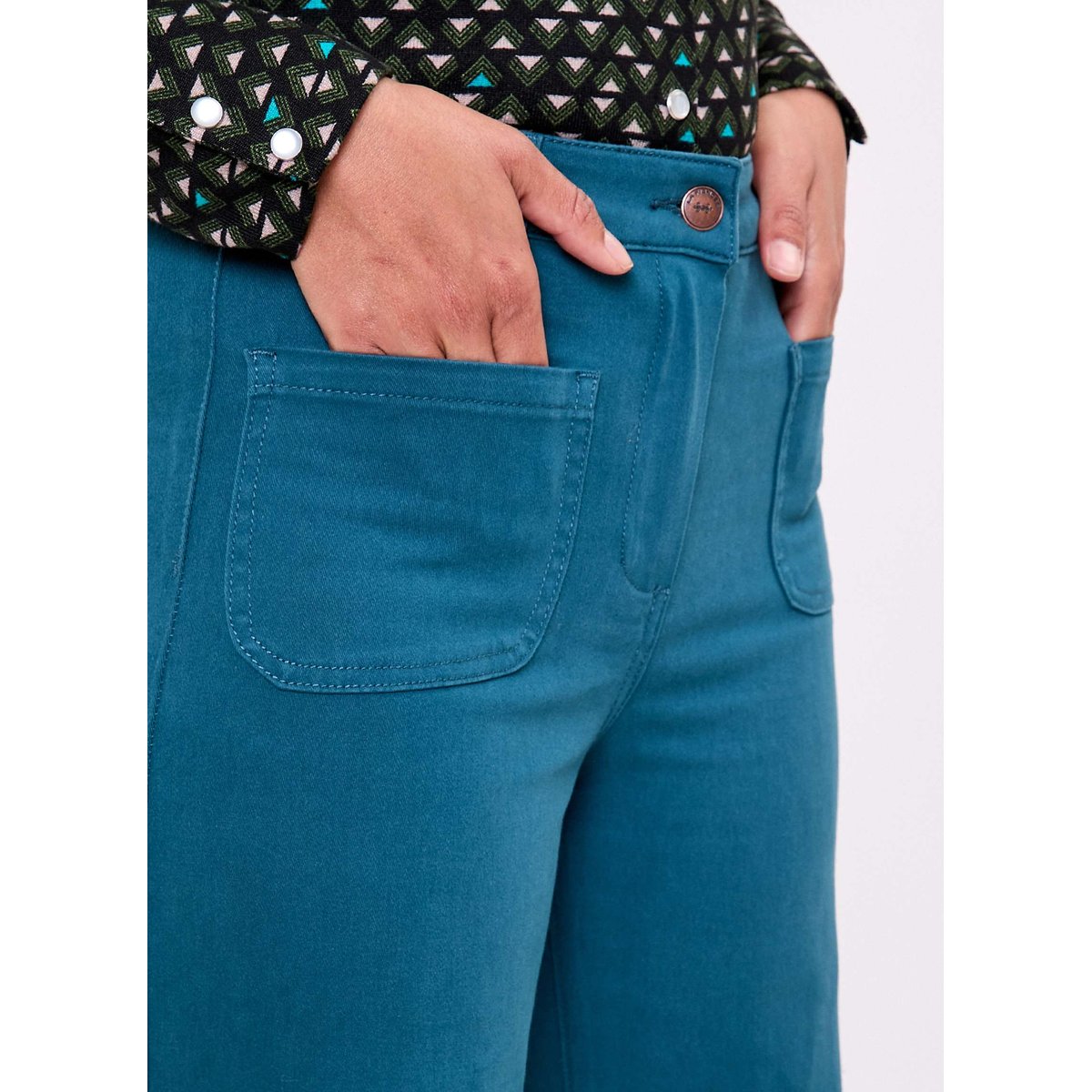 Pantalon large coton stretch OMAYA bleu atlantic omaya, LA FIANCÉE