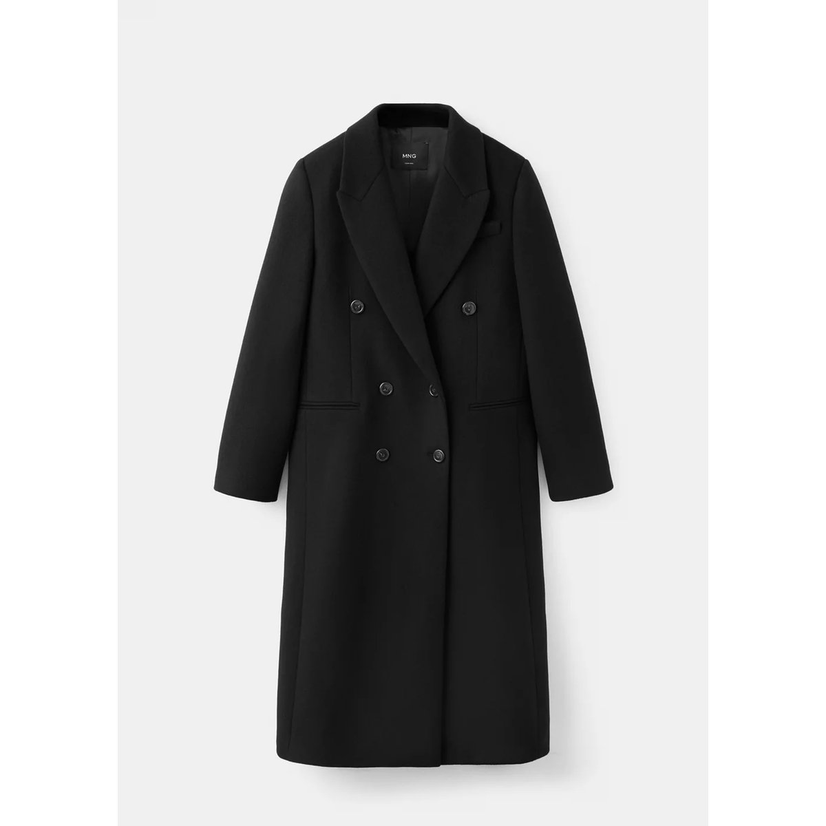 Double-breasted virgin wool coat noir, MANGO