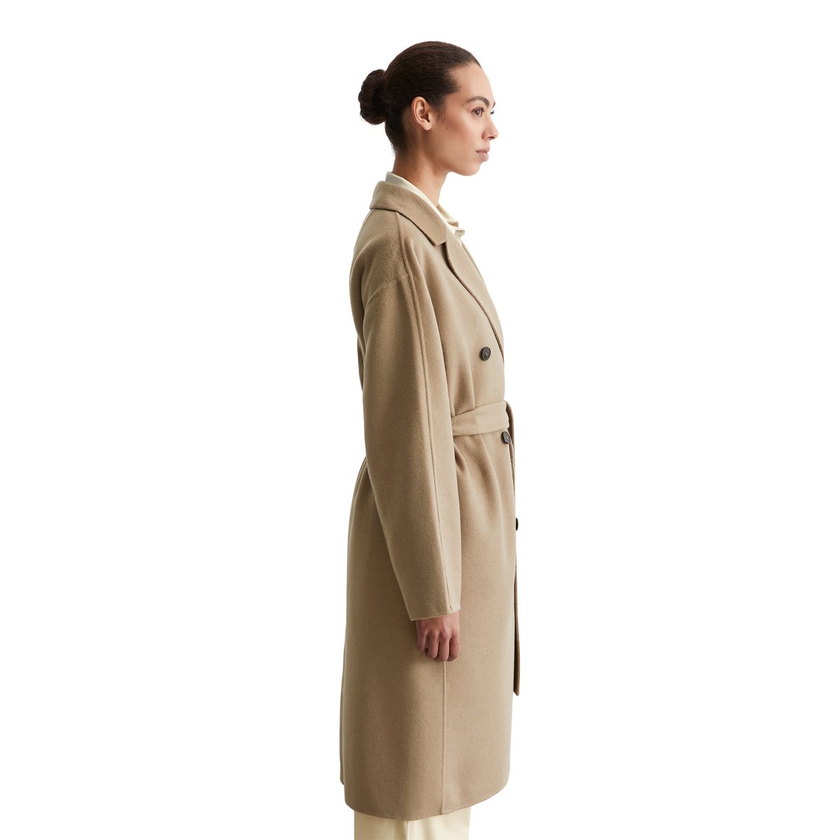 Manteau double boutonnage relaxed en mélange de laine double face beige, MARC O'POLO