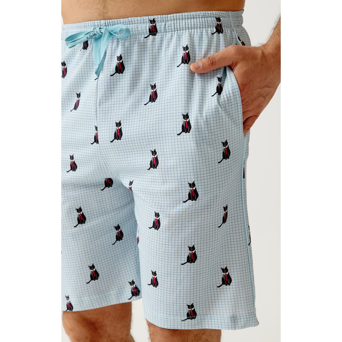 Pyjashort en jersey de coton léger imprimé Cat sup ciel, ARTHUR