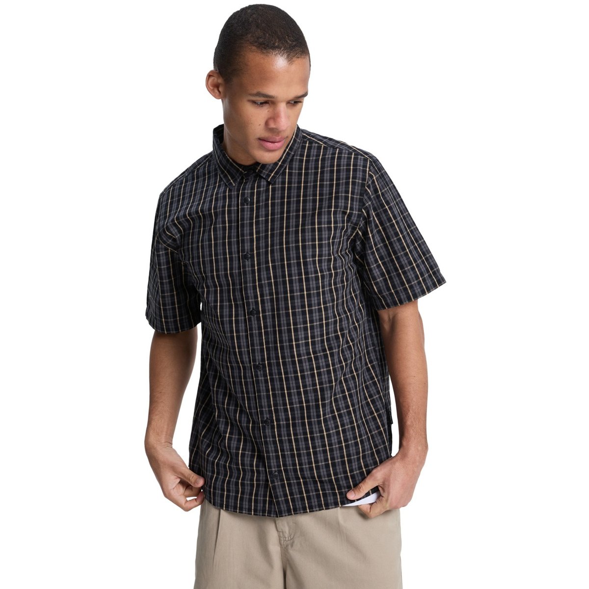 Chemise manches courtes STONETOWN noir black check stonetown, QUIKSILVER
