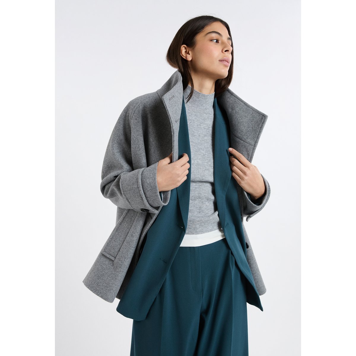 Manteau à col cheminée avec laine A GREG gris clair, ETAM