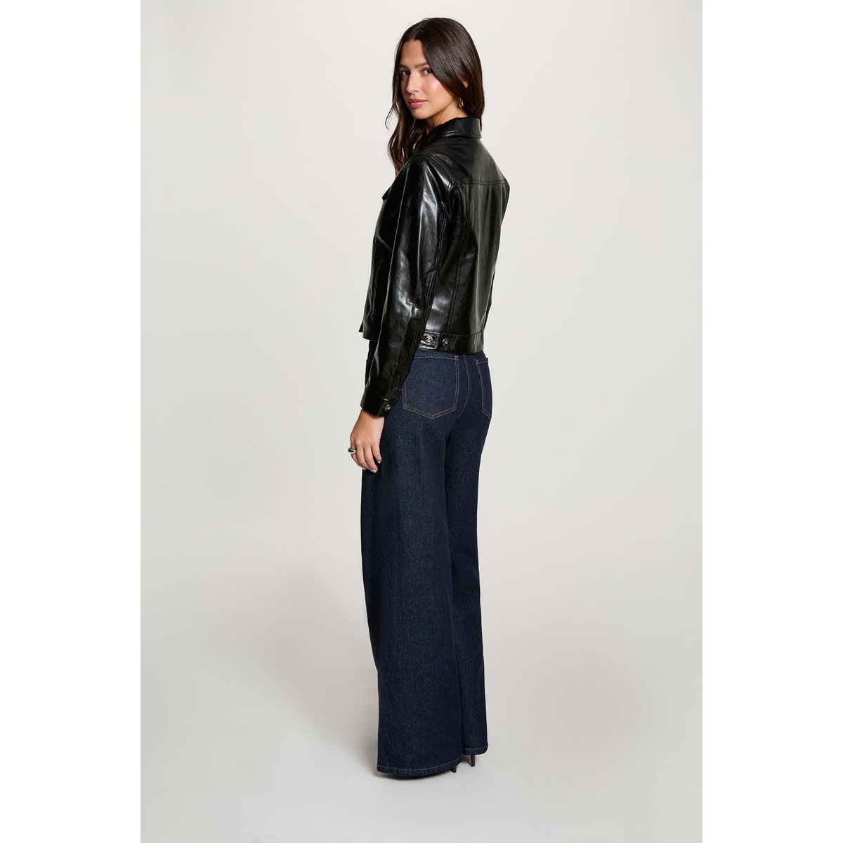 Blouson en simili, intérieur ouatiné noir, MORGAN