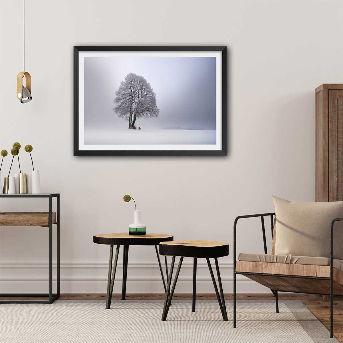 Affiche paysage Lumière d' hiver affiche + cadre en bois - noir, HEXOA