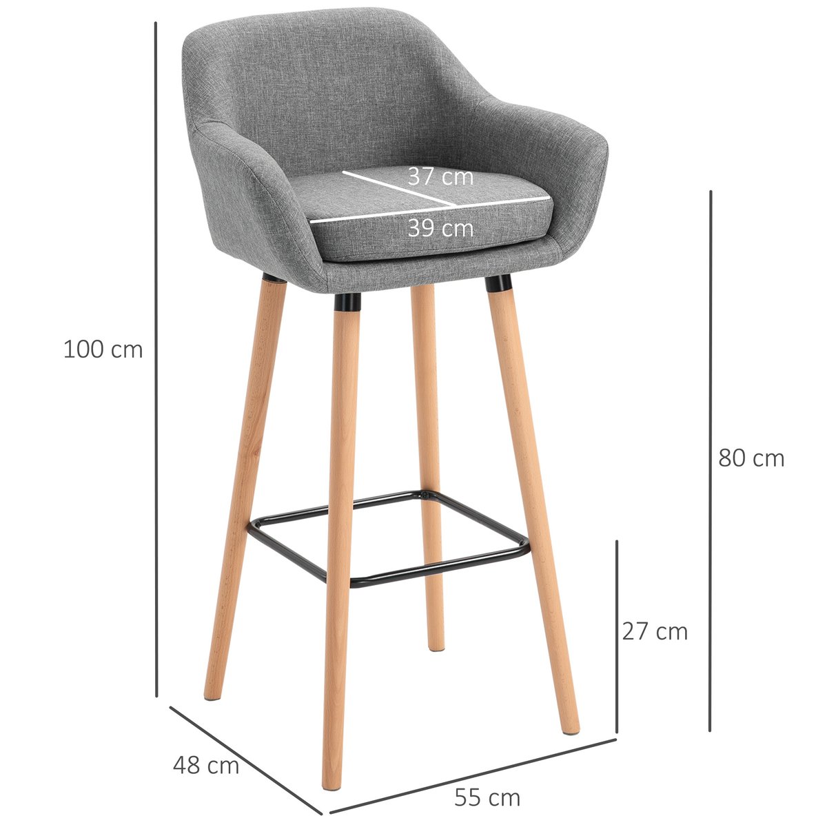 Tabouret de bar Lin Gris foncé gris foncé, HOMCOM