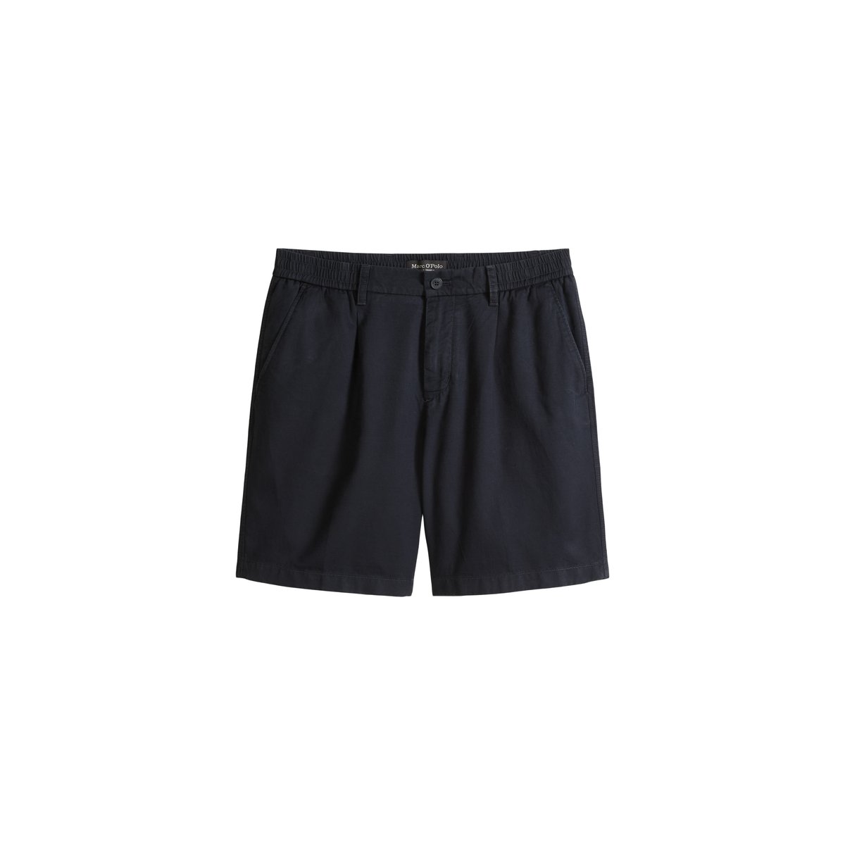 Short modèle Eksjö Jogger pleats relaxed en mélange de TENCEL™ Lyocell et de lin bleu foncé, MARC O'POLO