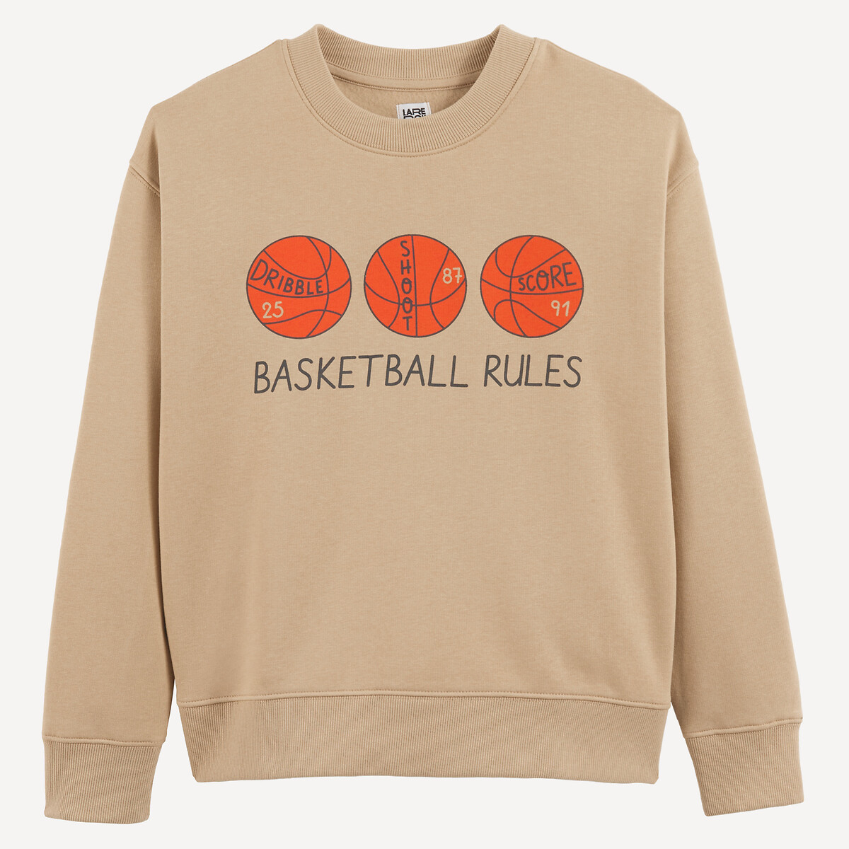 Basketball Print Fleece Crew Neck Sweatshirt beige, LA REDOUTE COLLECTIONS