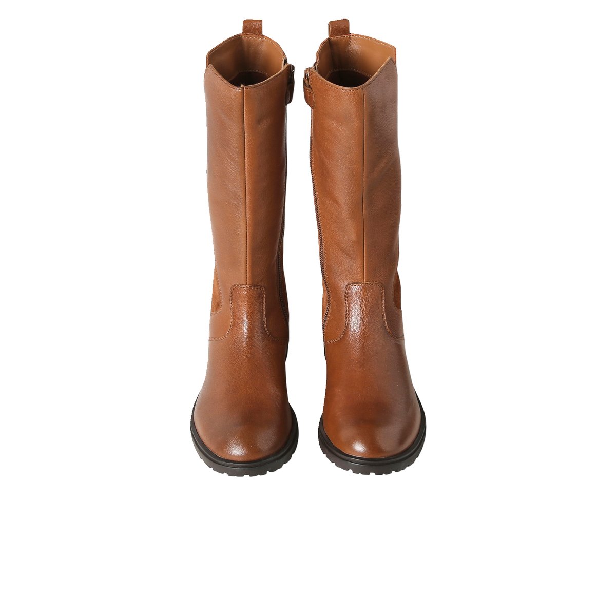 Boots cavalière cuir zippées marron, VERTBAUDET