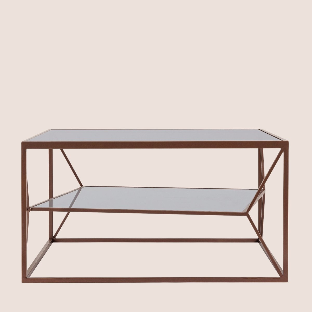 Table basse carrée en métal marron double plateau en verre L70 - THEIA marron, HELLIN, DEPUIS 1862