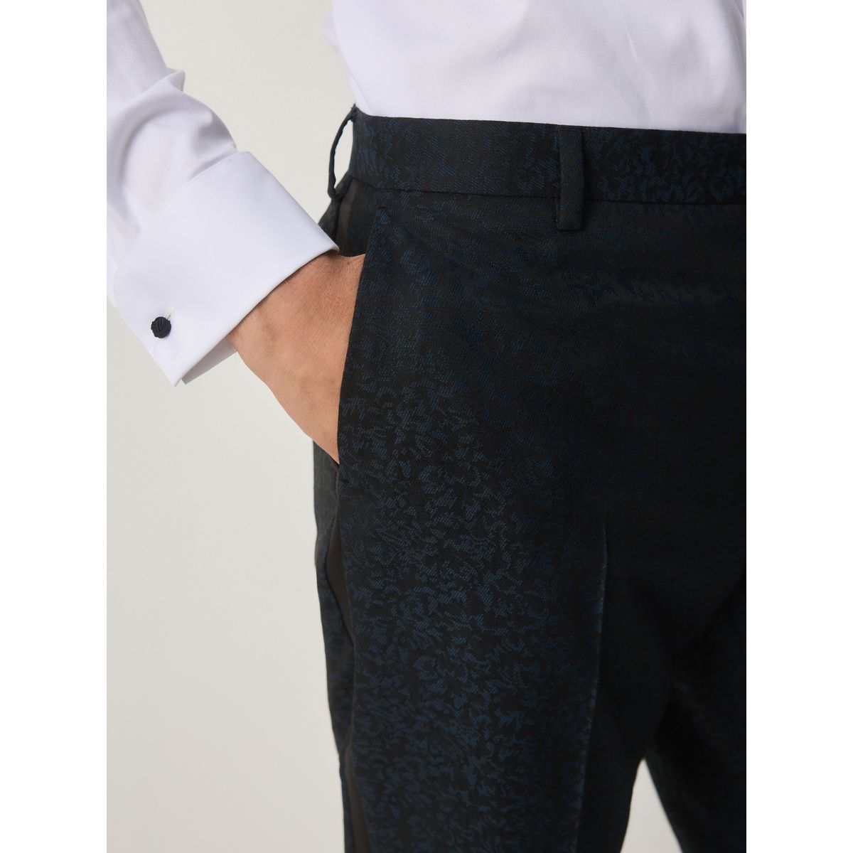 Pantalon de smoking slim à motif jacquard bleu marine, NEXT
