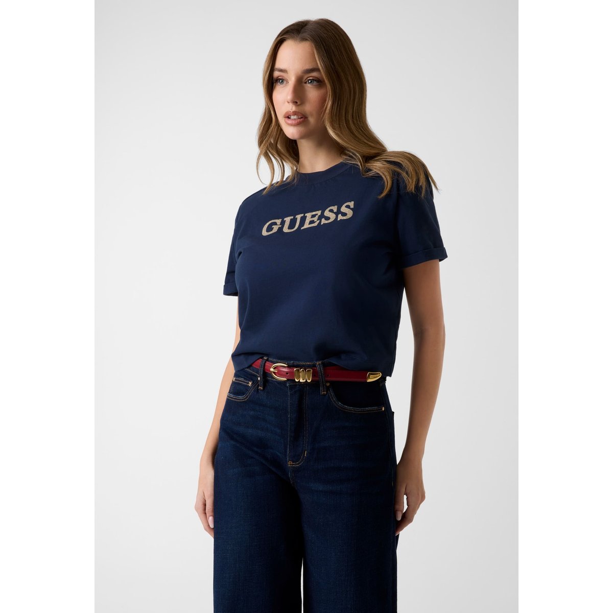 T-Shirt Logo Pailleté bleu foncé, GUESS