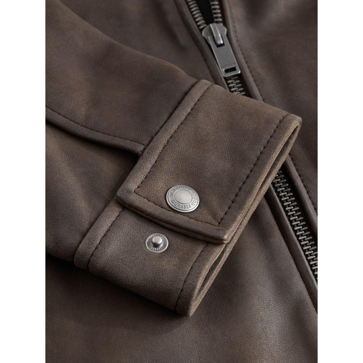 Veste en cuir avec col Signature marron, NEXT