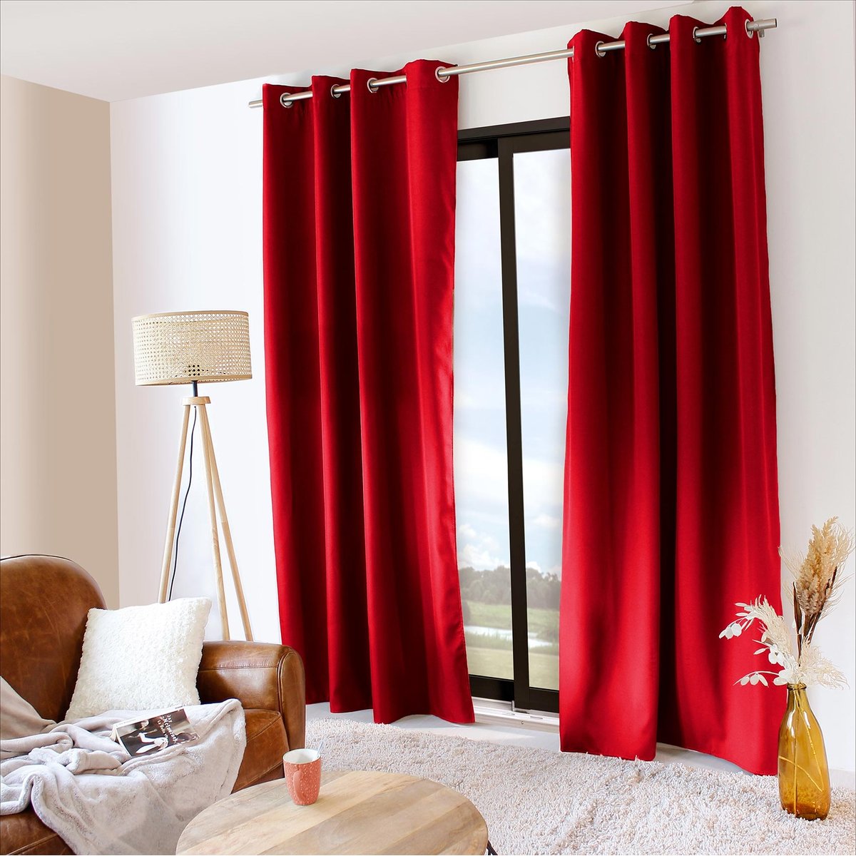 Rideau uni isolant et thermique rouge, HOME MAISON