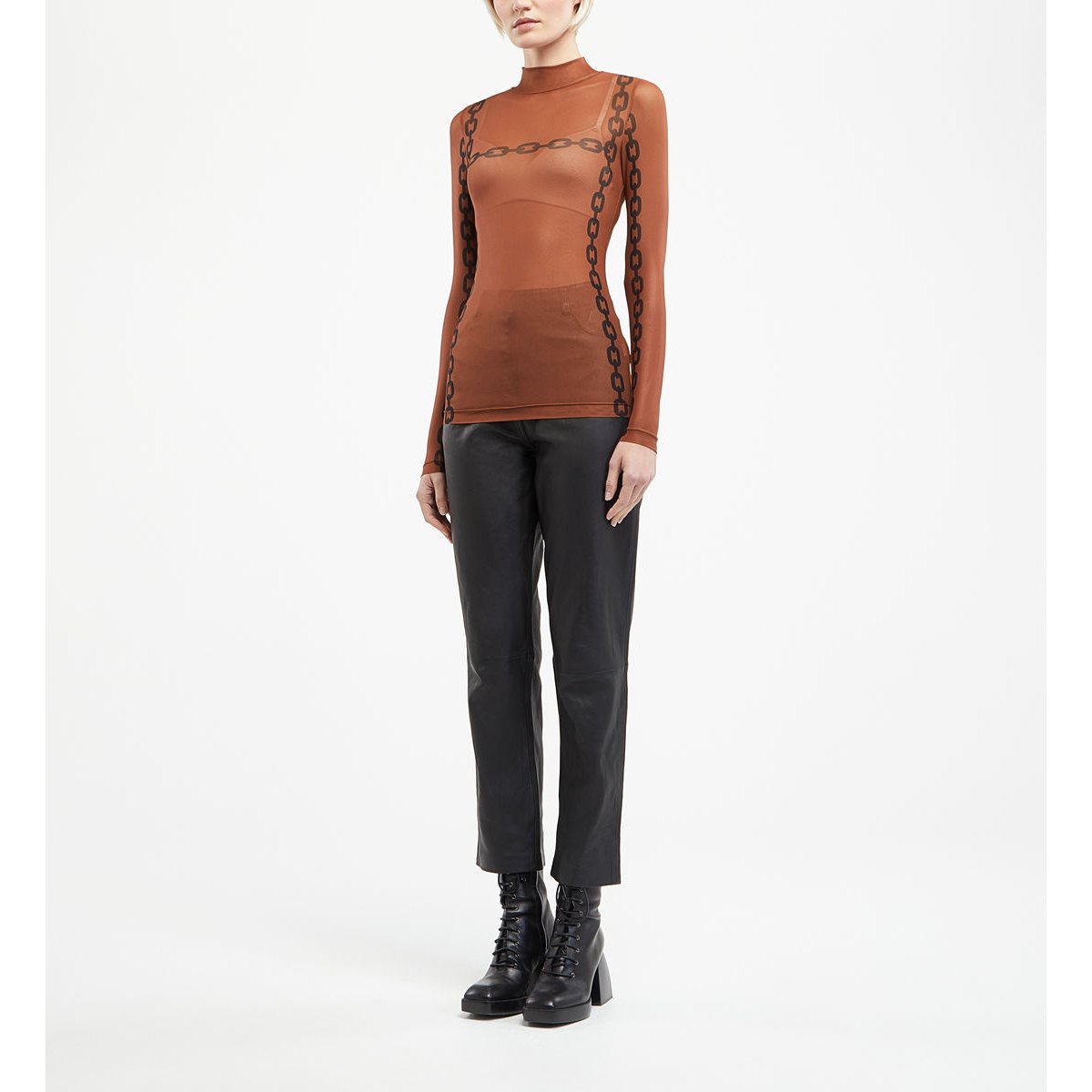 T-shirt slim mesh manches longues marron clair, GALERIES LAFAYETTE