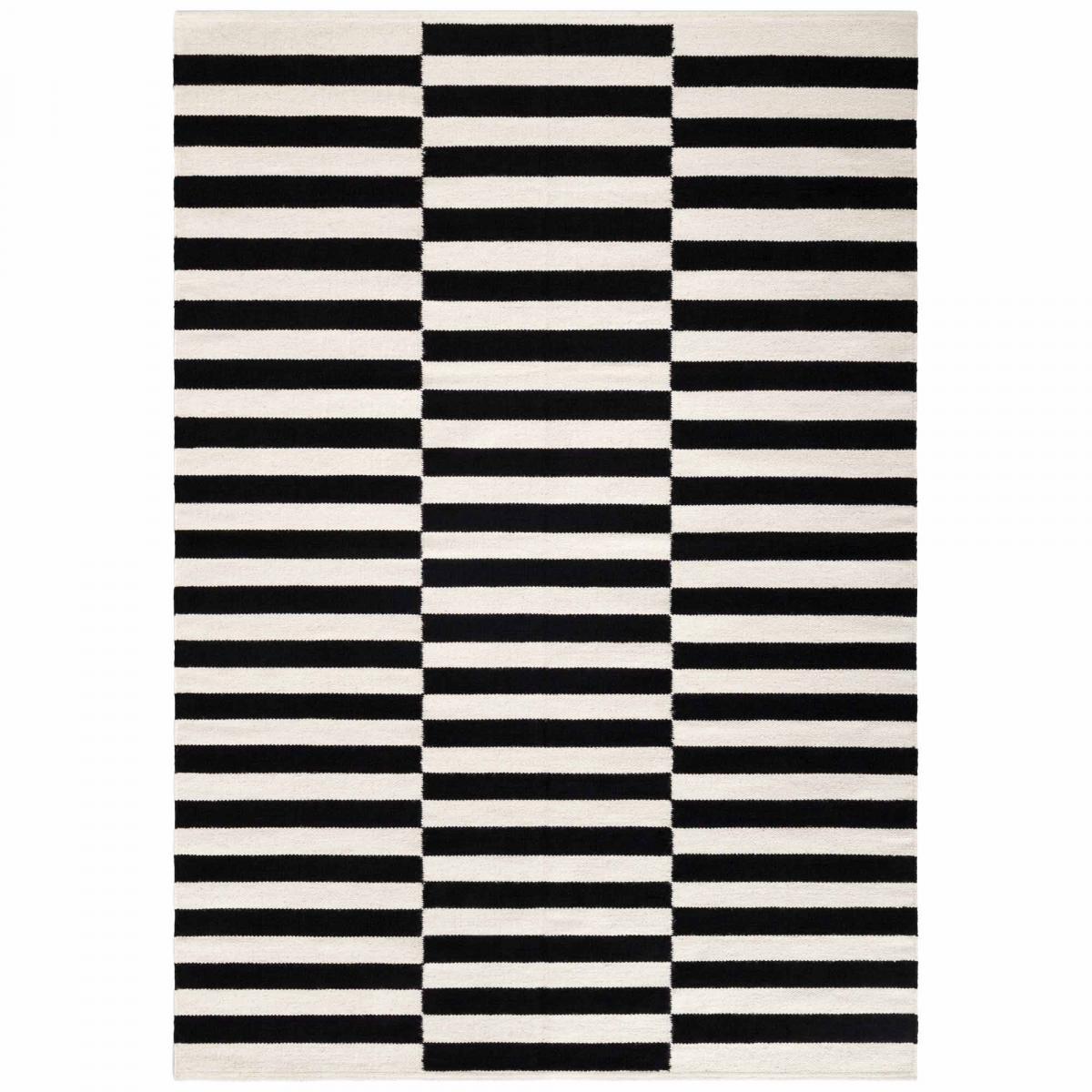 Tapis kilim, motif géométrique, tissé main, DONNA chic authentique noir, blanc, UN AMOUR DE TAPIS