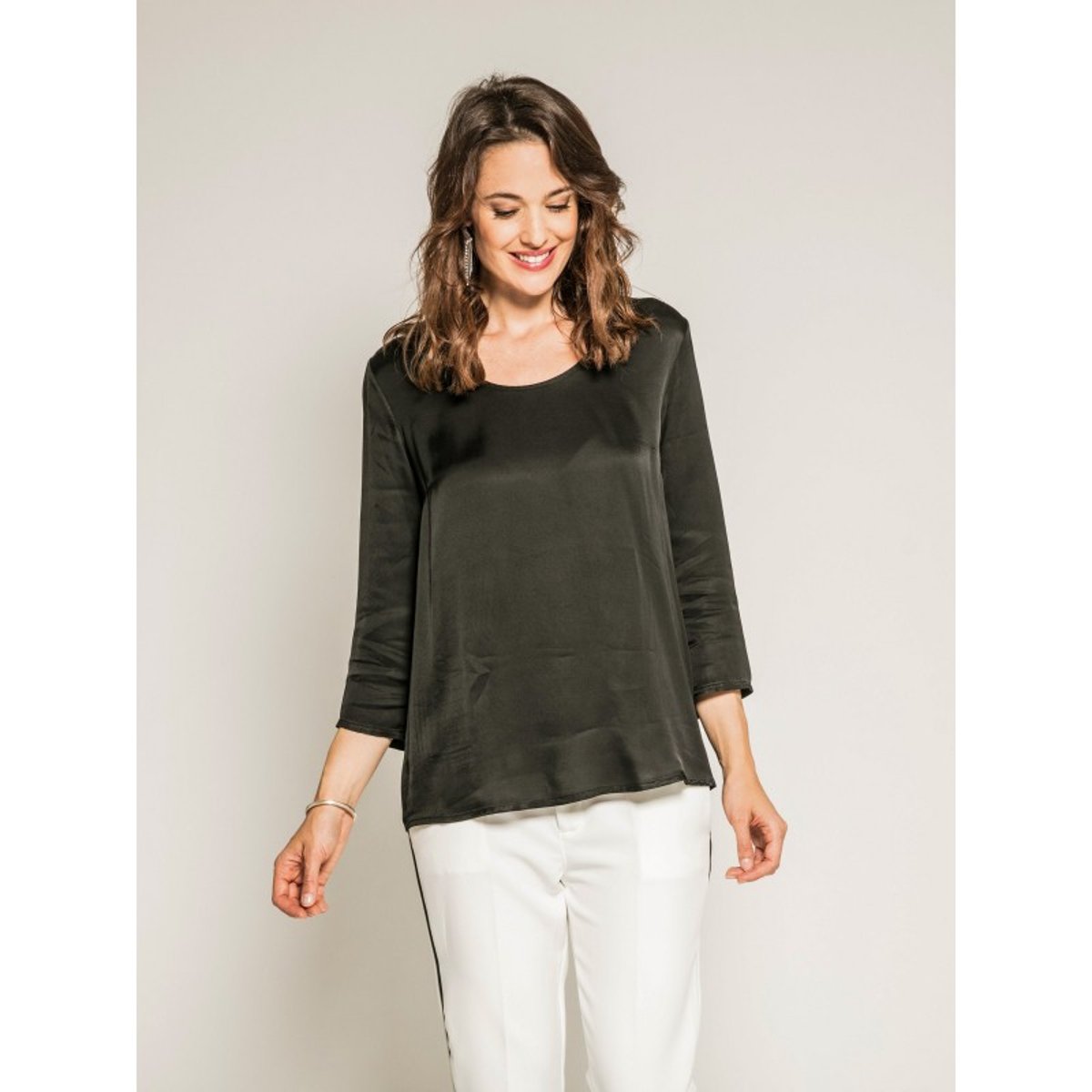 Blouse Soyeuse Manches 3/4 Olga noir, DONA LISA