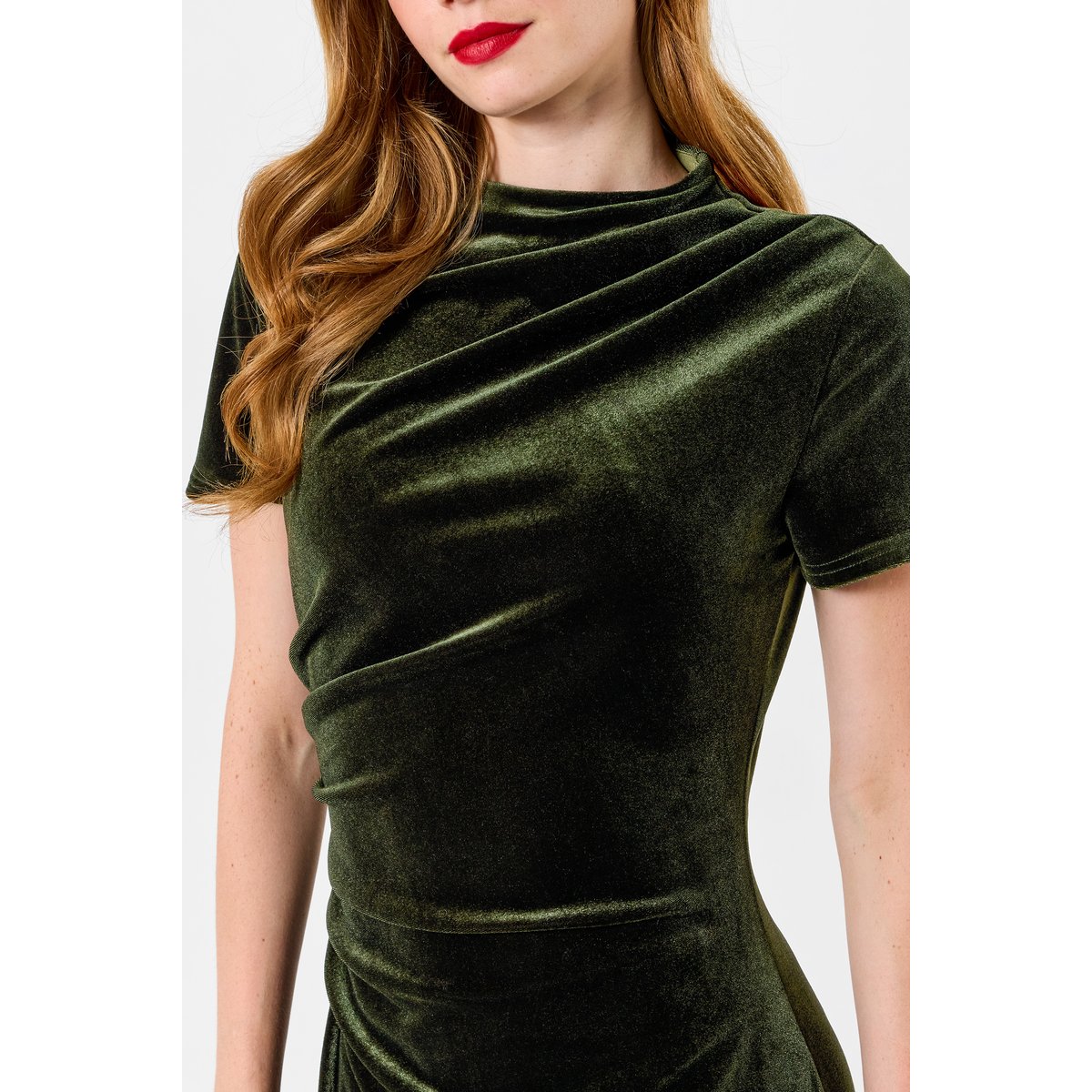 Robe Froncée en Velours Isabella vert, JOE BROWNS