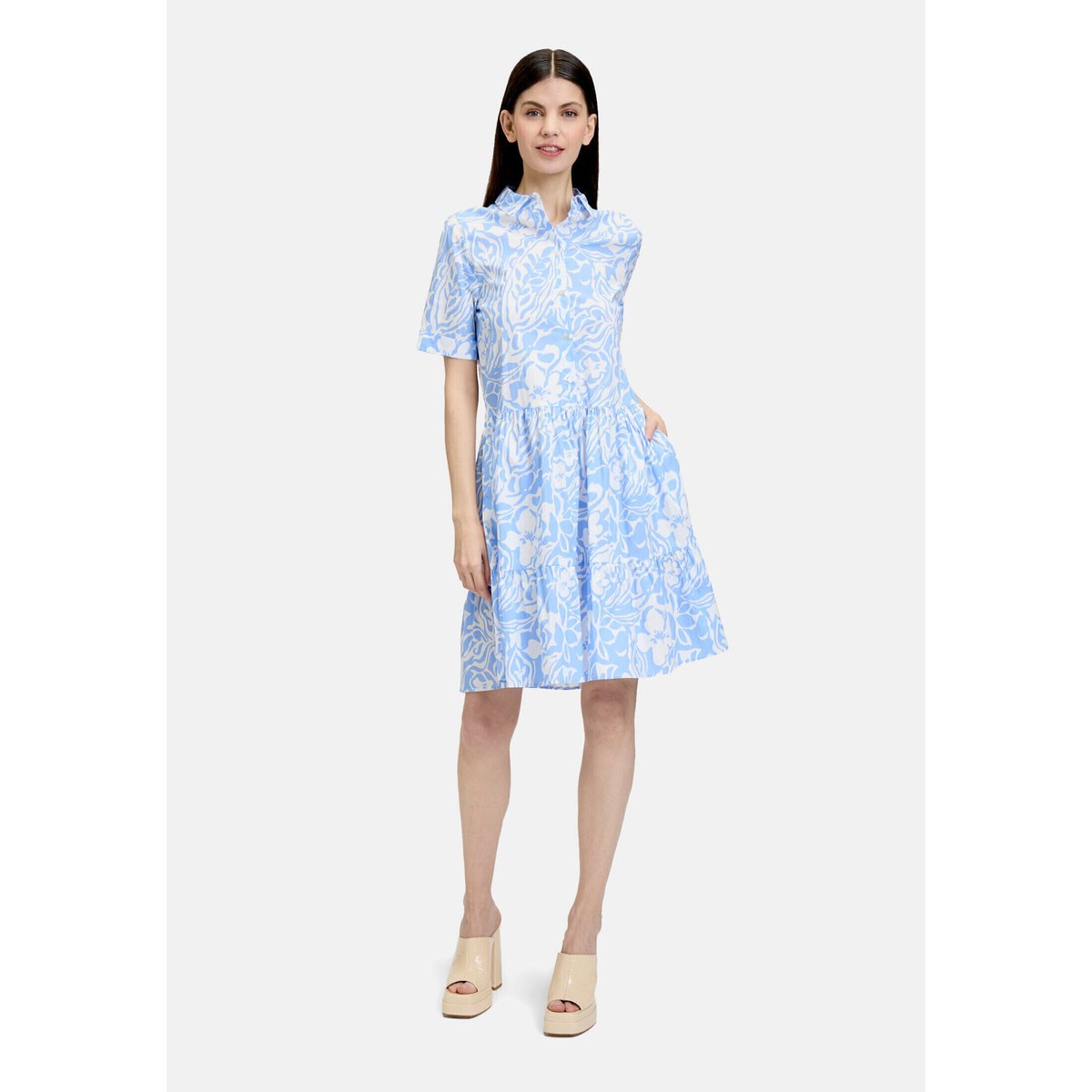 Robe-chemisier à poches blanc/bleu, CARTOON