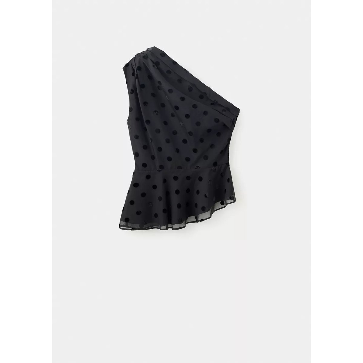 Top asymétrique plumetis noir, MANGO