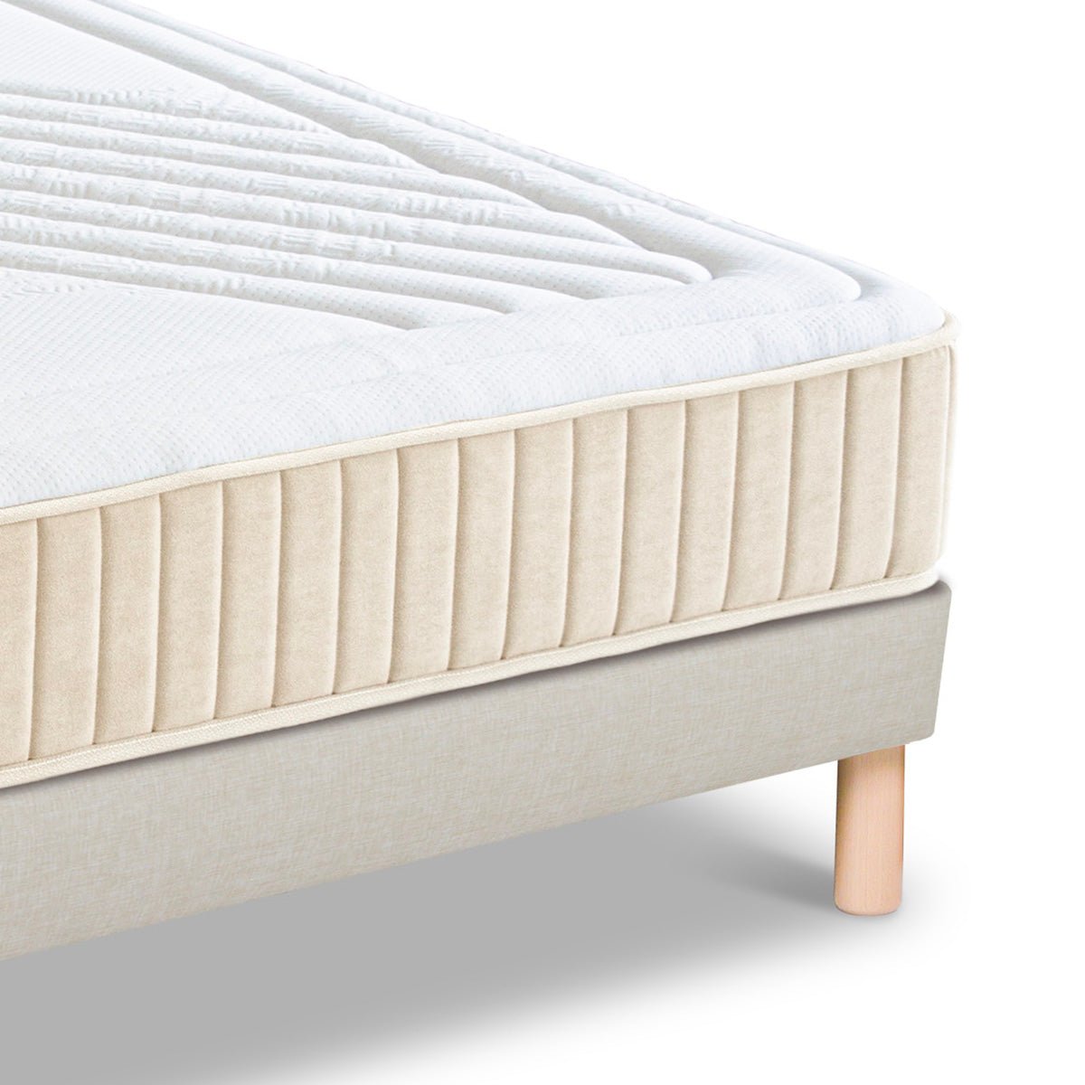Ensemble Symphonie 2.0 90x200 cm Matelas Mousse + Sommier Bois beige, BELLECOUR