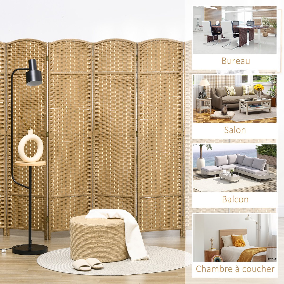 Cloison de séparation Bois de pin Bois beige, HOMCOM