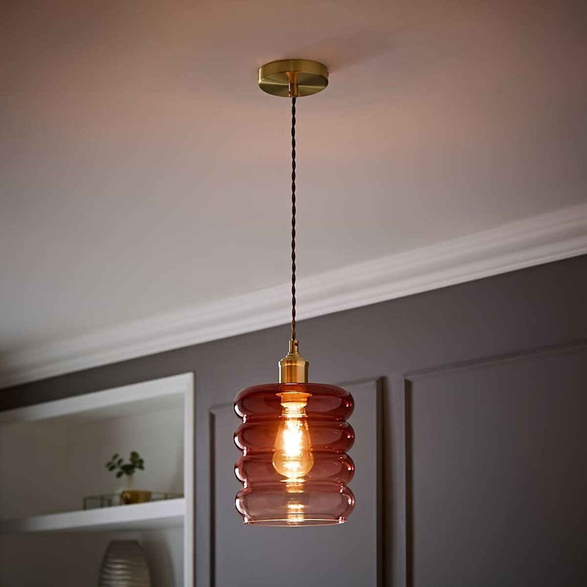 Gracelee Stacked Glass Pendant Light with Filament Bulb brushed gold, SO'HOME