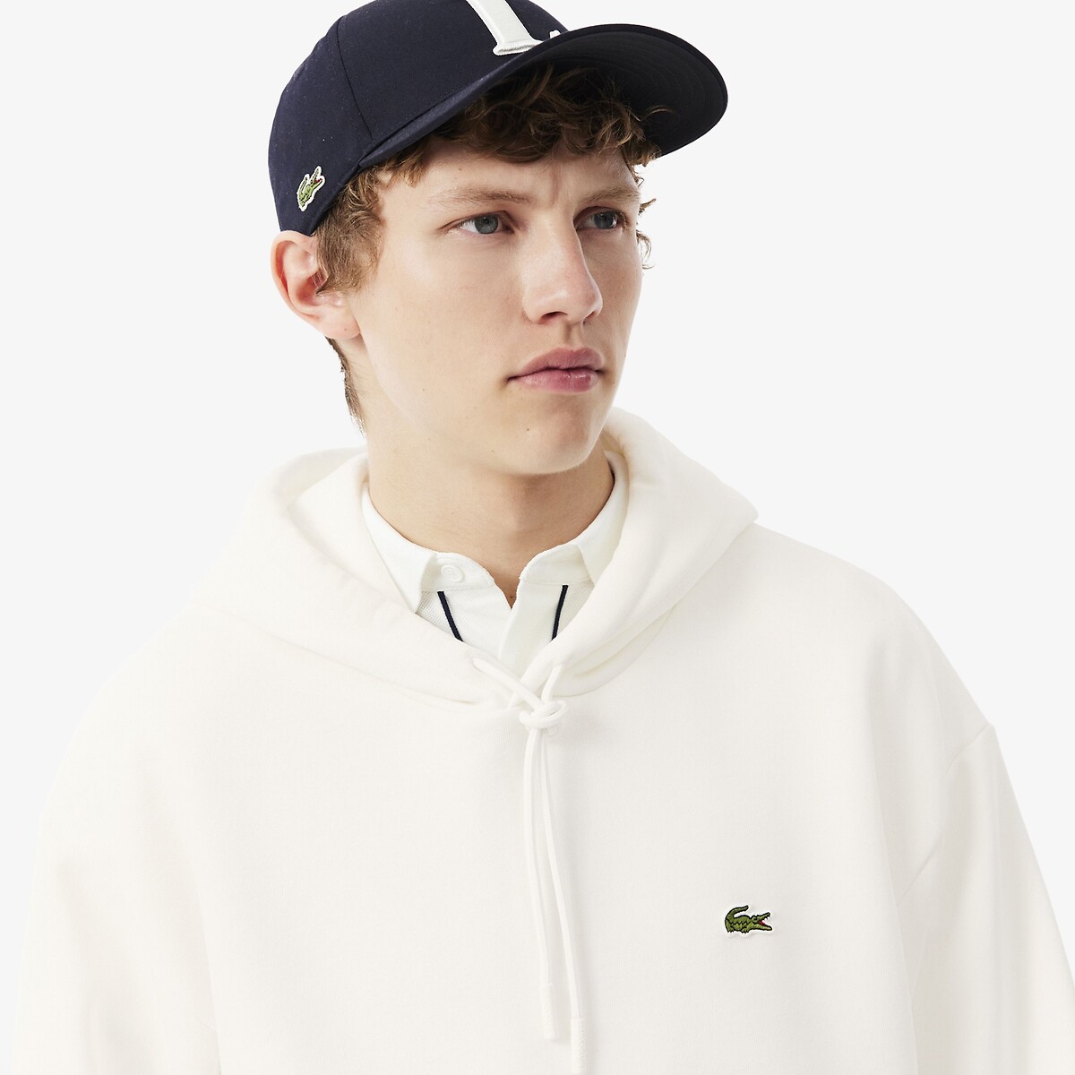 Fleece Hooded Sweatshirt off-white, LACOSTE