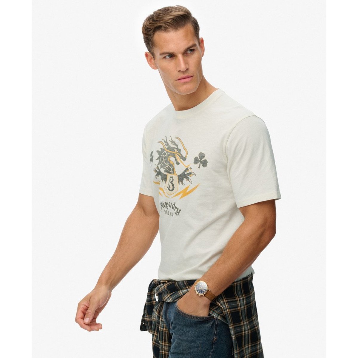 T-shirt ample Campaign Souvenir crème, SUPERDRY