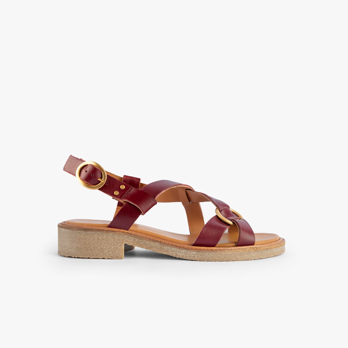 Sandale Cuir lisse MAÉ rouge bordeaux, MAISON TOUFET