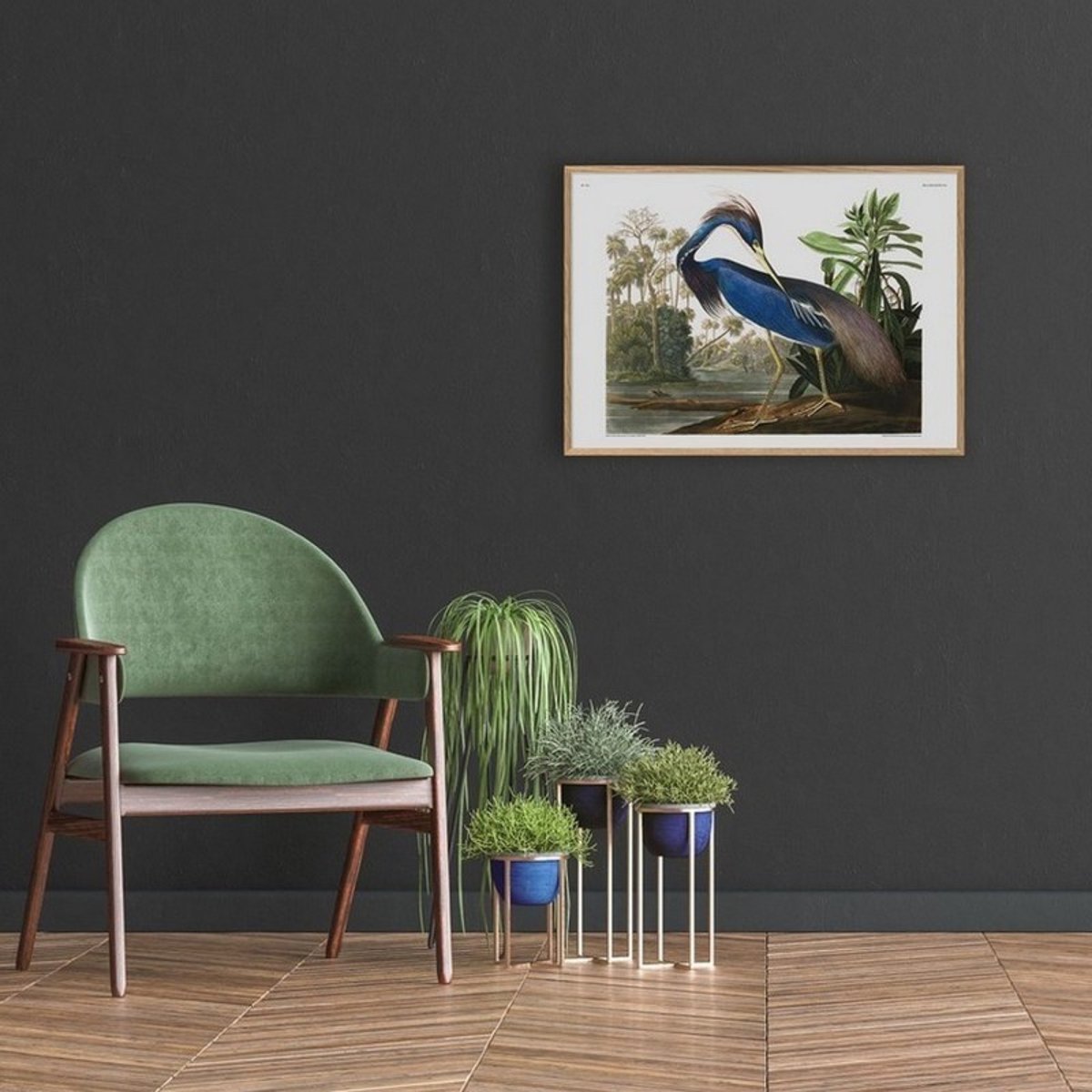 Affiche dessin oiseau Louisiana Heron bleu, THE DYBDAHL CO
