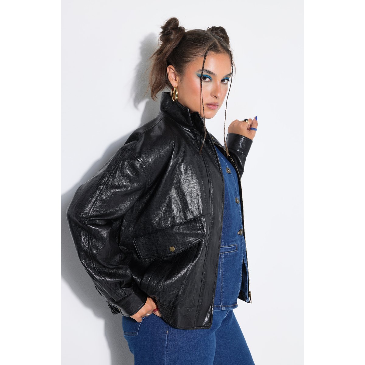 Veste oversize en simili noir, STUDIO UNTOLD