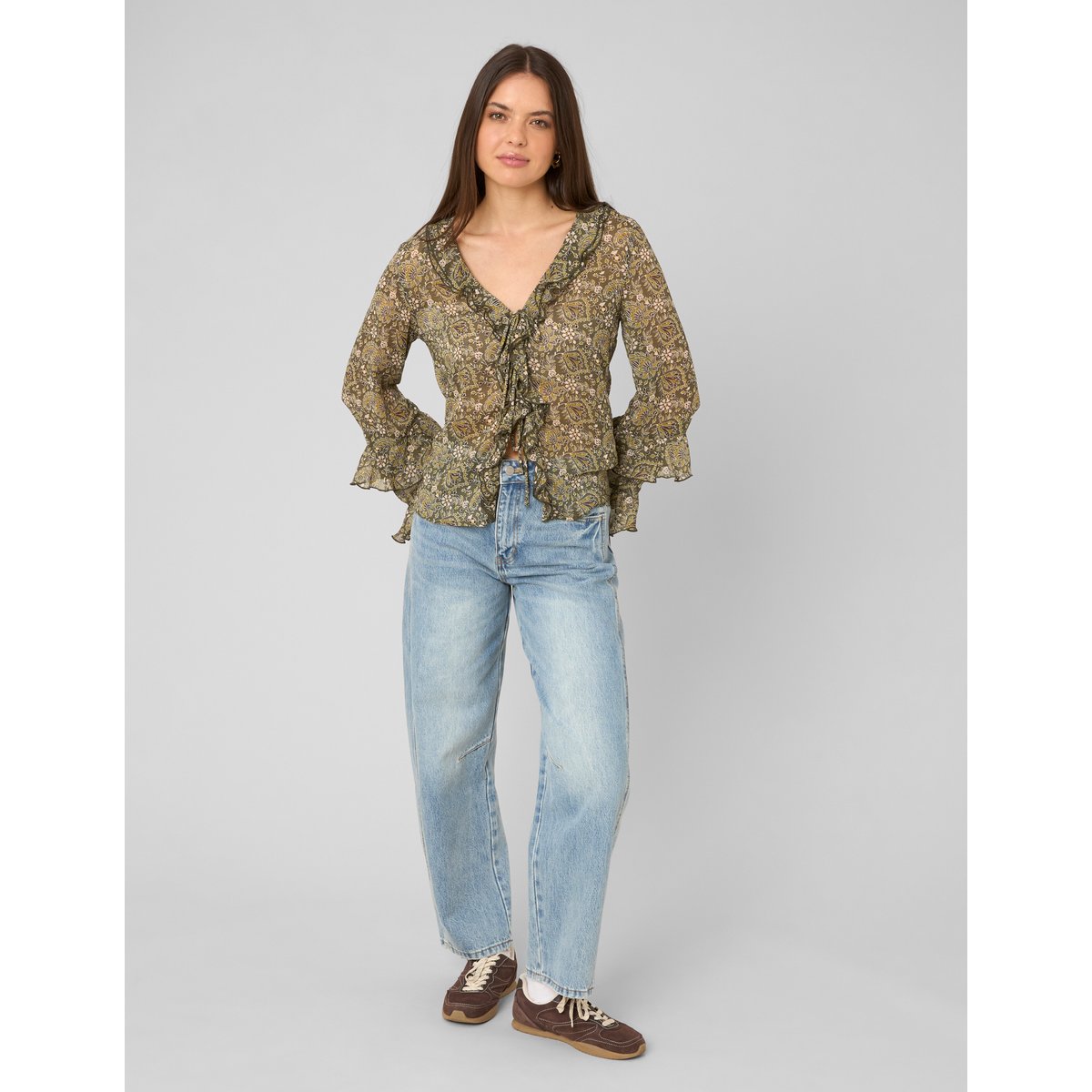 Blouse imprimée volantée multicolore, BZB