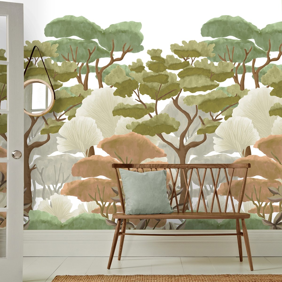 Papier peint panoramique Niwaki raccordable à l'infini vert, marron, beige, ART FOR THE HOME