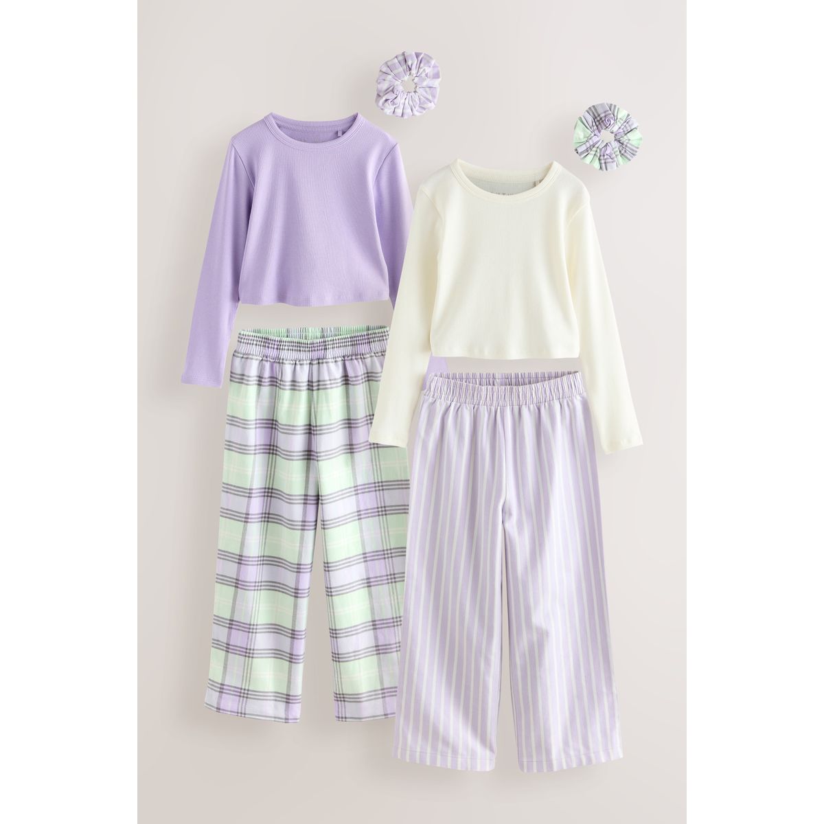 Pyjama avec bas tissé et chouchou, lot de 2 violet/vert, NEXT
