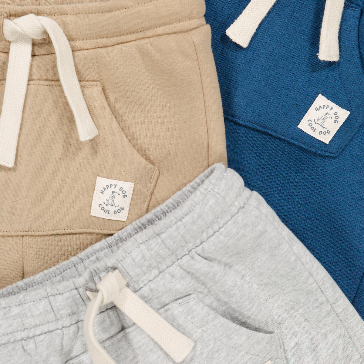Lote de 3 calças, em moletão bege + azul + cinzento, LA REDOUTE COLLECTIONS