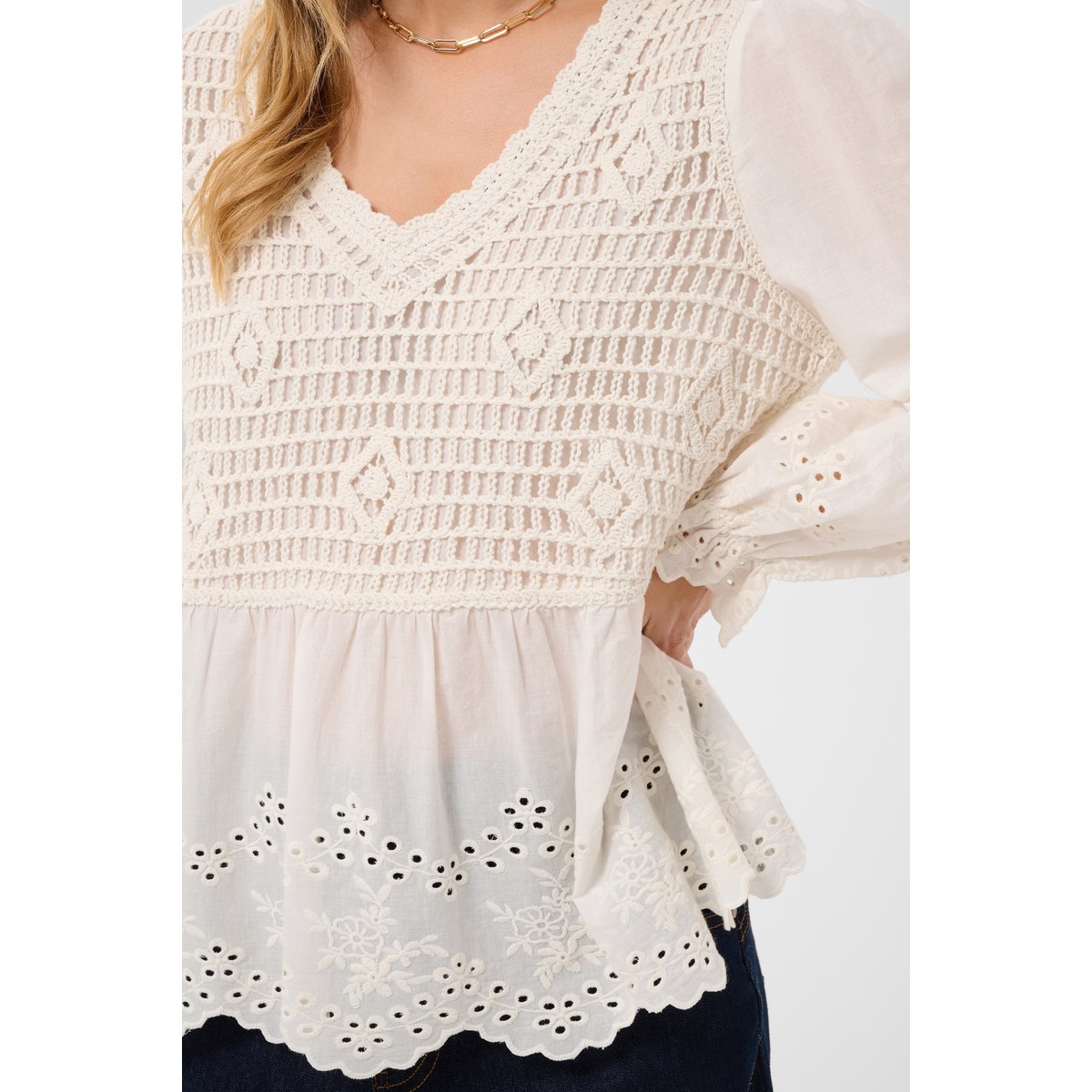 Blouse à manches longues blanc whisper white, CREAM