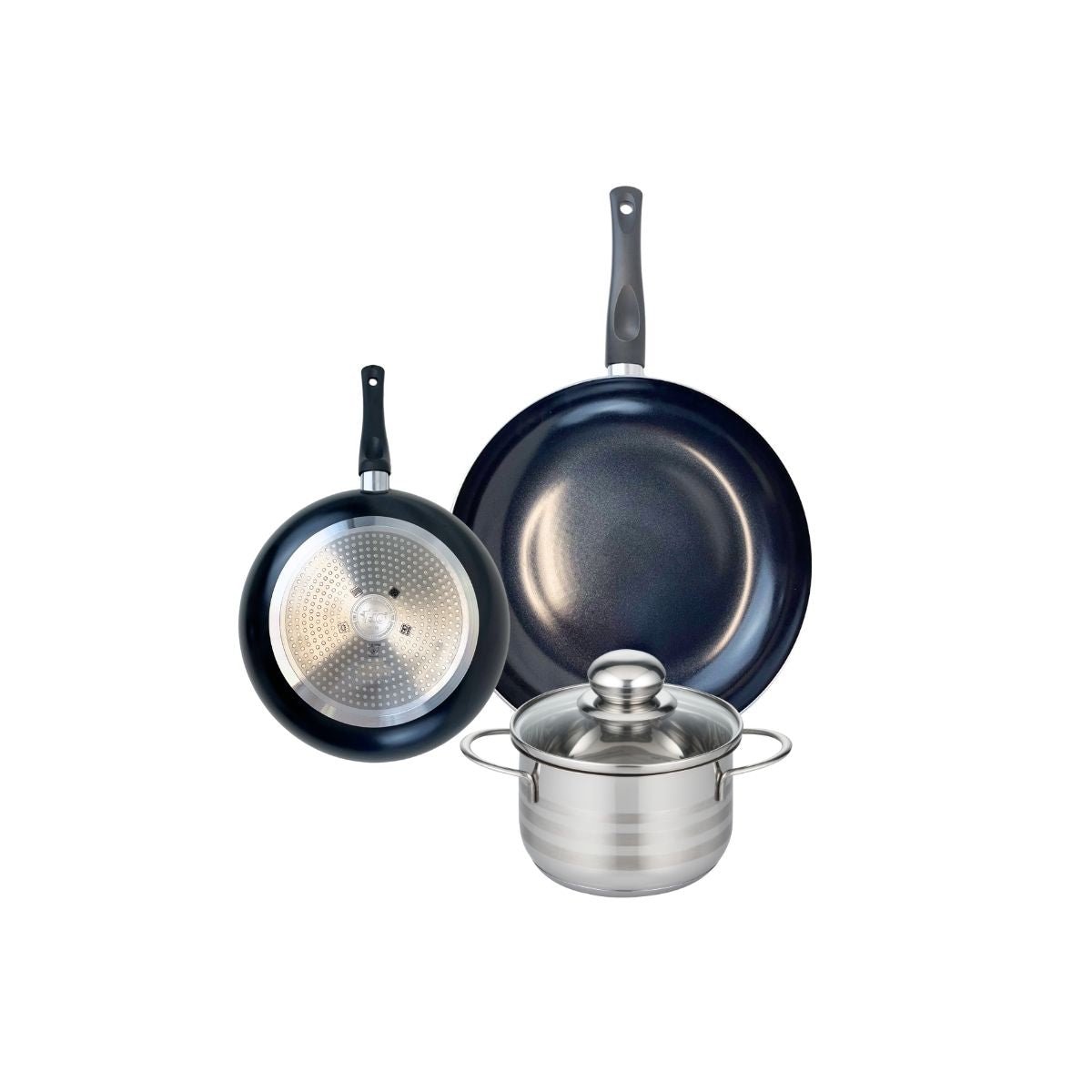 Batterie 2 poêles 20/28cm + 1 faitout 16cm PRIMA BRILLANT noir, ELO