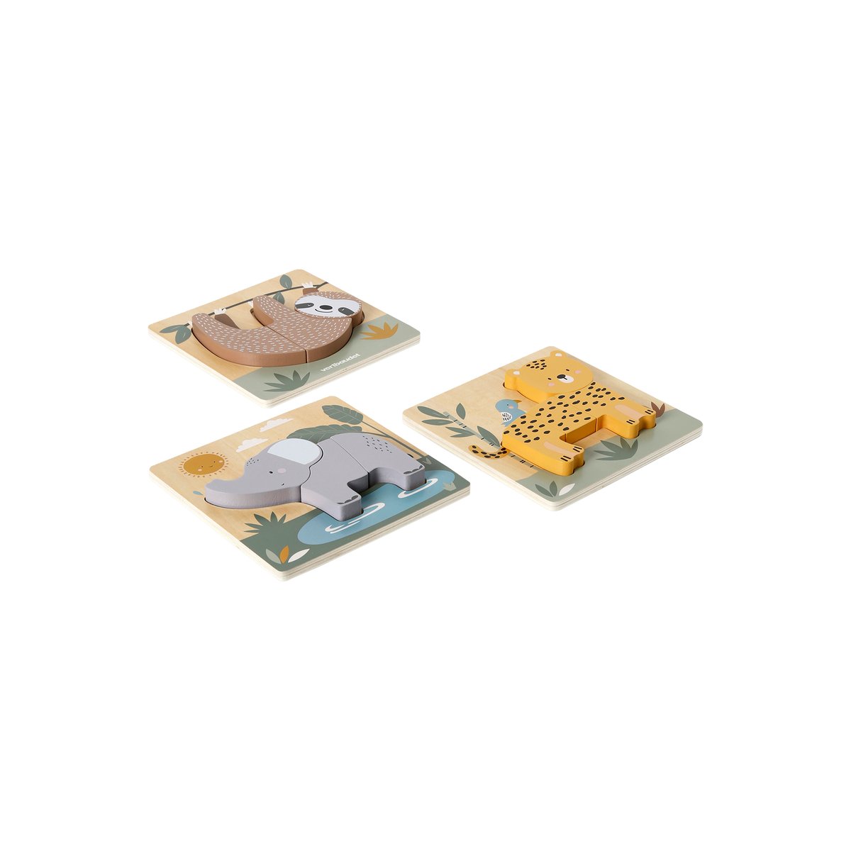 Lot de 3 puzzles chunky en bois FSC® - TANZANIE jaune, VERTBAUDET