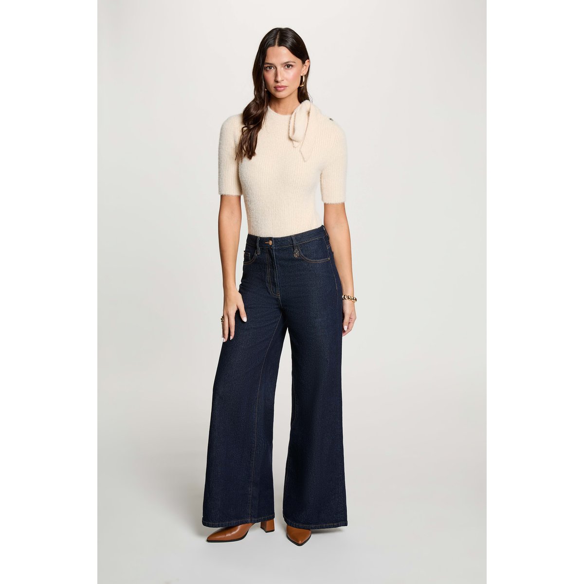 Pull col montant beige, MORGAN