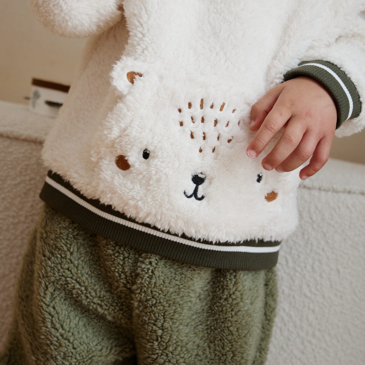 Ensemble bébé sweat et pantalon en sherpa Ginkgo vert, PETIT BEGUIN