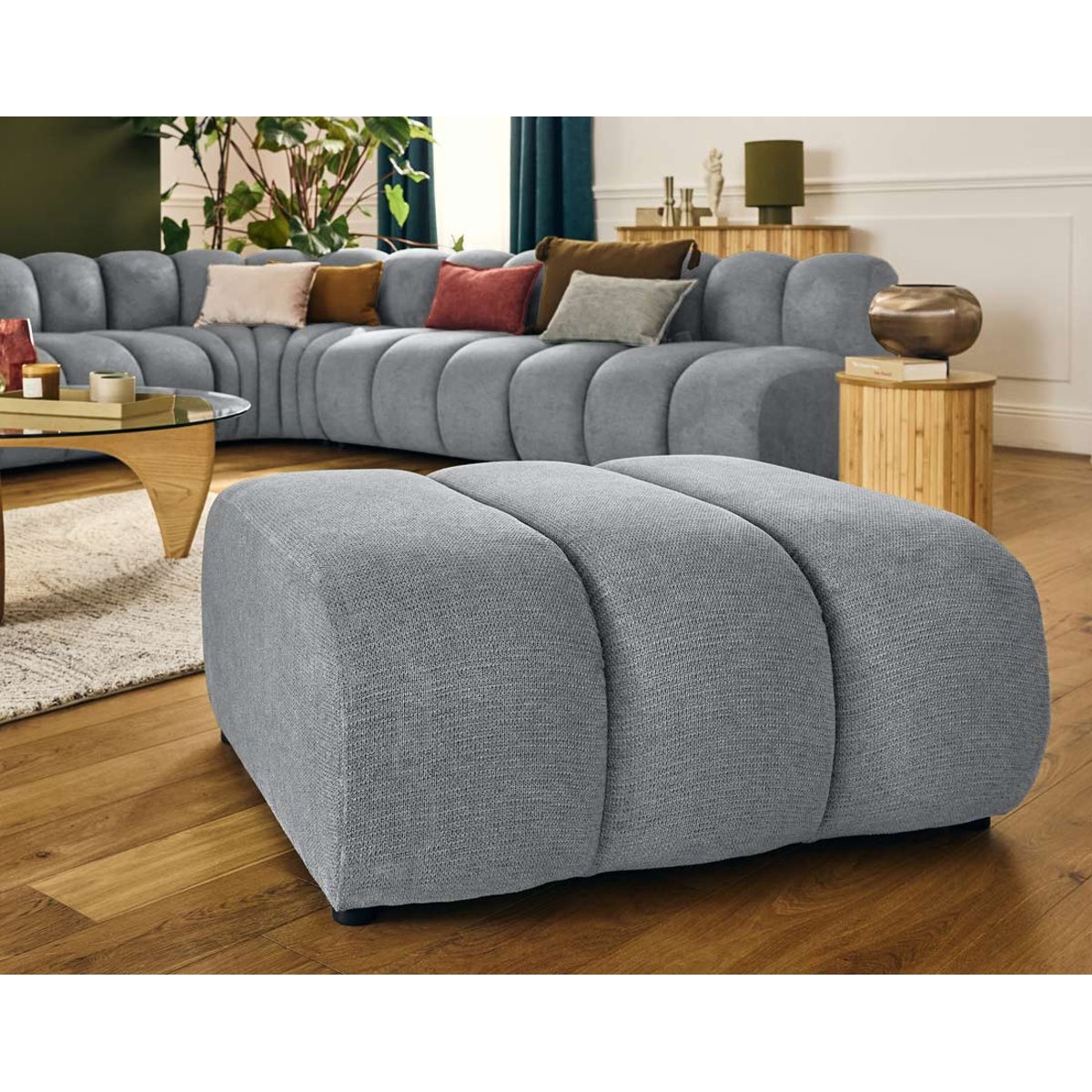 Pouf en tissu texturé, DEBBIE gris, BEST MOBILIER