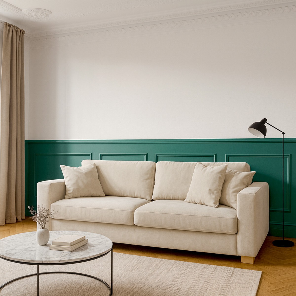 Canapé convertible 3 places en velours côtelé - ROBIN tissu chenille beige, HOMIFAB