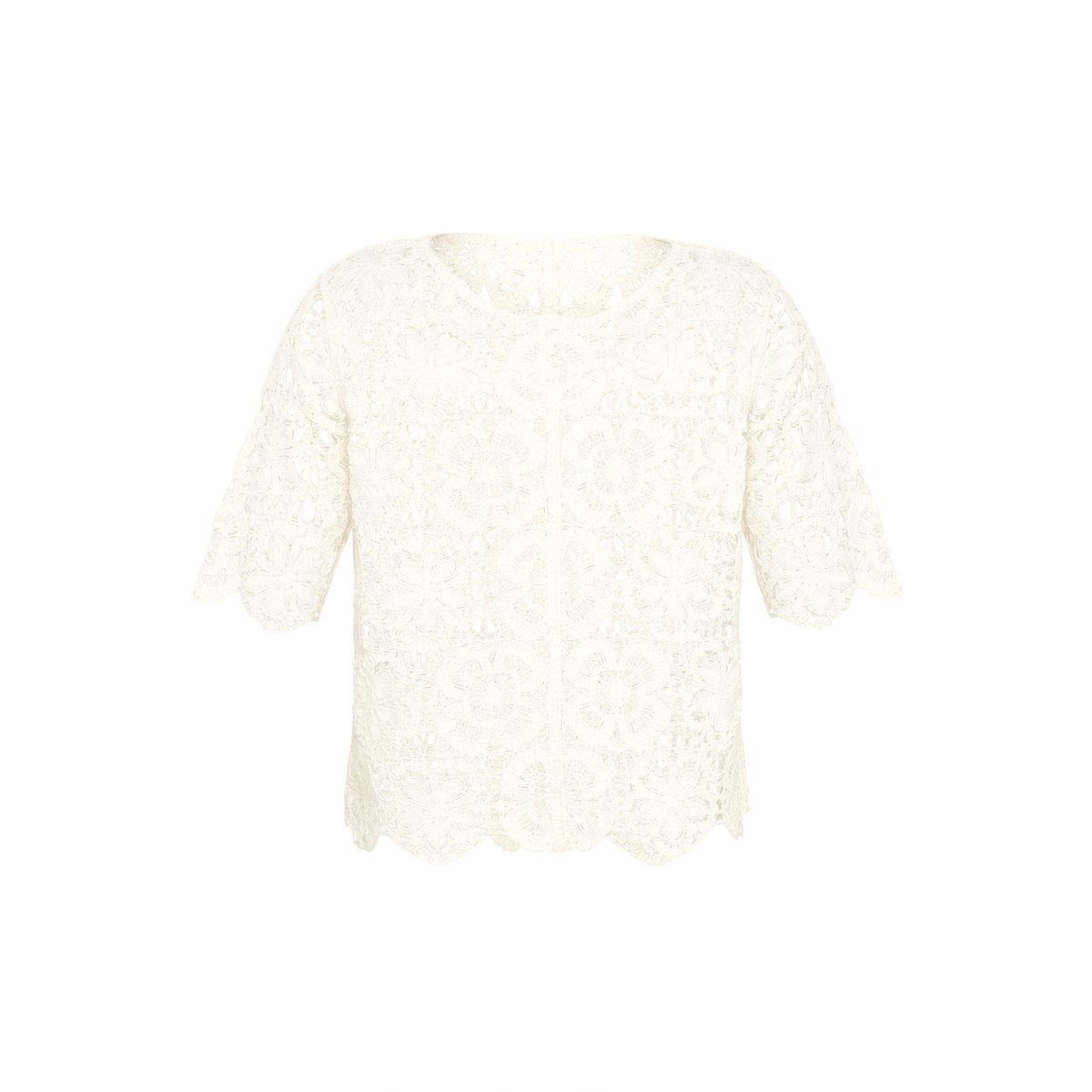Pull-over en maille ajourée à encolure bateau blanc, BETTY & CO