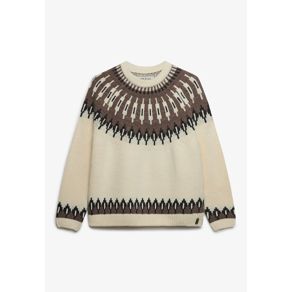 Pull Col Rond Fairisle ecru chiné, SUPERDRY