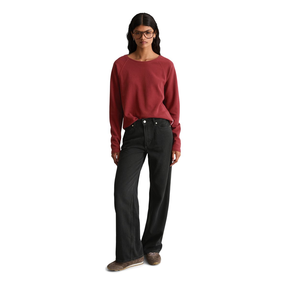 T-shirt long régulier en jersey gaufré doux rouge, MARC O’POLO DENIM